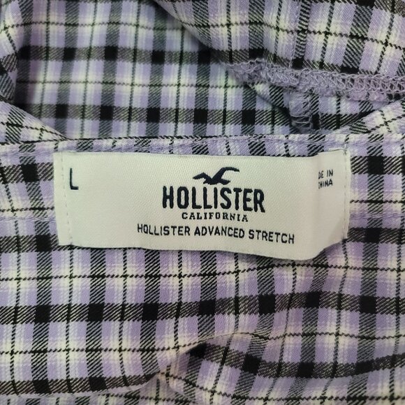 Hollister Plaid Crop Top Size L Advanced Stretch Purple & Black Checkered top - Picture 3 of 6